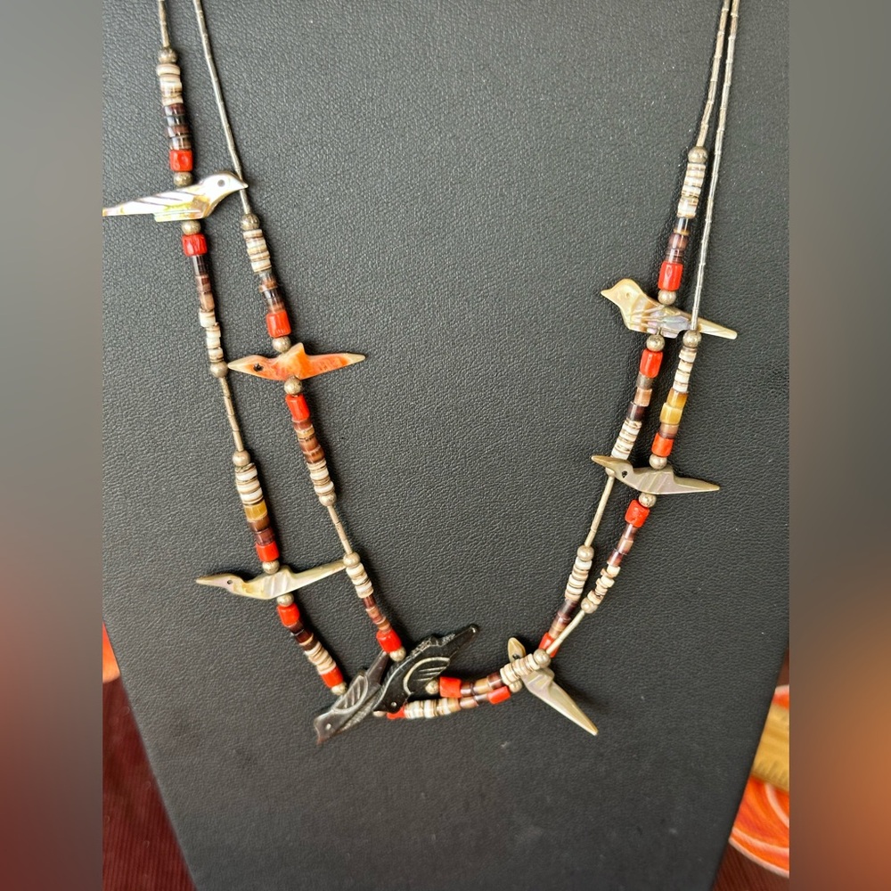 Two Strand Zuni Bird Fetish Liquid Silver 24” 925